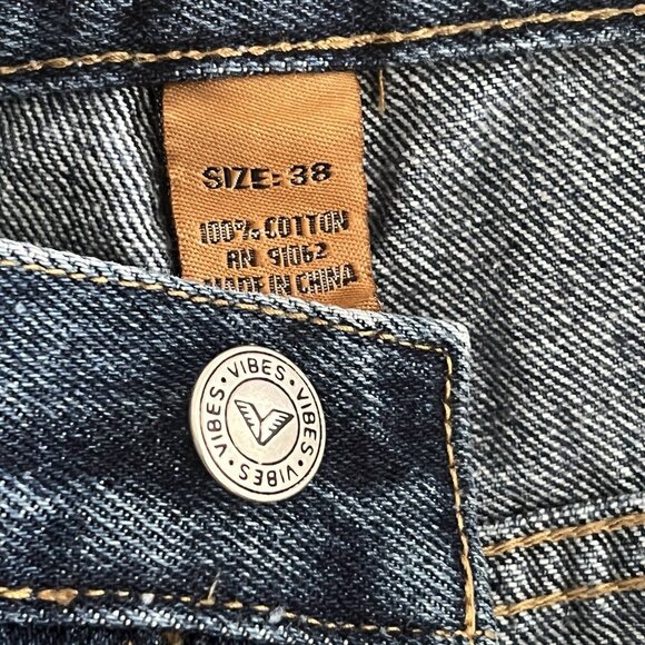 Vibes Gold Label Jeans Shorts Men SZ 38 Denim Cyber Baggy Wide Leg Pipe VTG Y2K - Picture 4 of 12